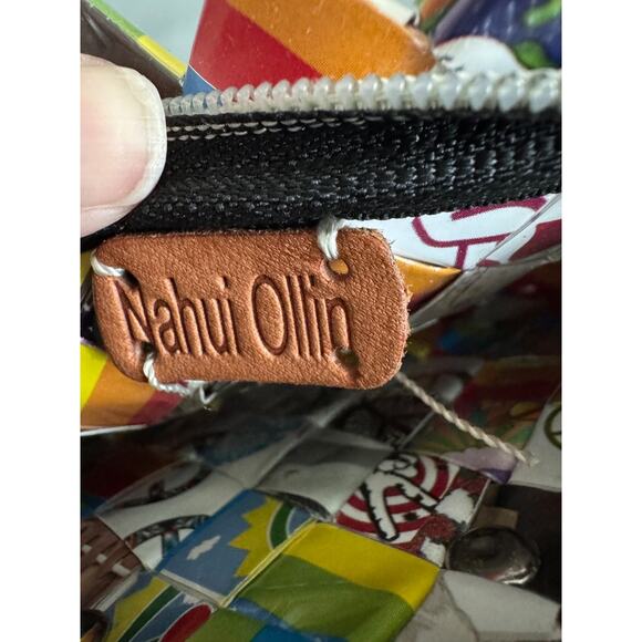 Nahui Ollin Shoulder Bag Candy Wrapper Recycled Paper Leather Trim Handmade Y2K - Picture 8 of 9